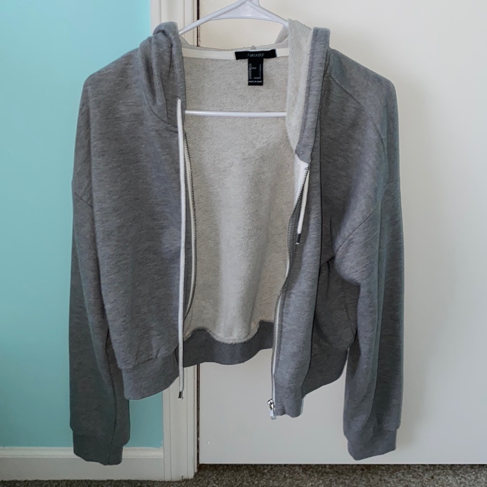 Gray cropped zip up hoodie